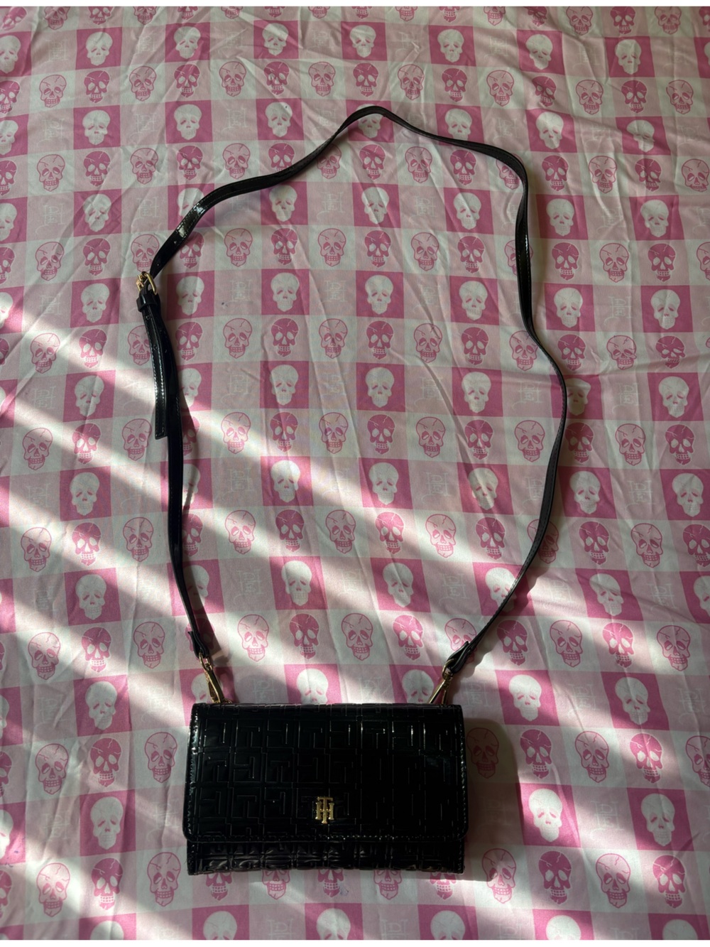 Tommy Hilfiger Black Croc-Embossed Crossbody Bag